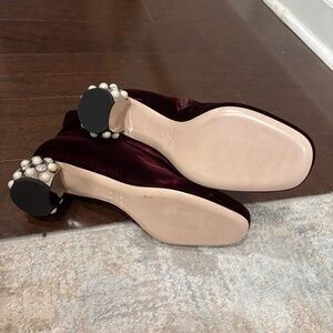NEW-Miu Miu Suede Burgandy Crystal-Pearl Embellishment Boots Size US 7.5